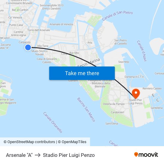 Arsenale "A" to Stadio Pier Luigi Penzo map