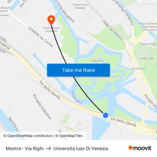 Mestre - Via Righi to Università Iuav Di Venezia map
