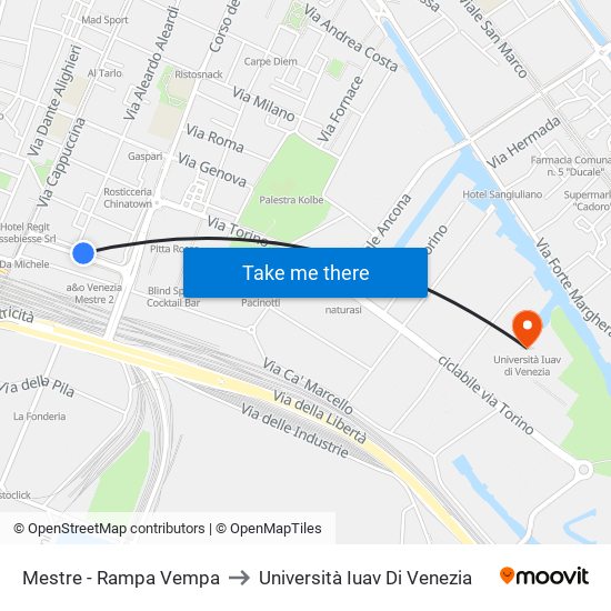 Mestre - Rampa Vempa to Università Iuav Di Venezia map