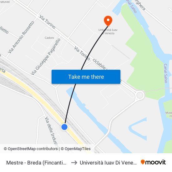 Mestre - Breda (Fincantieri) to Università Iuav Di Venezia map