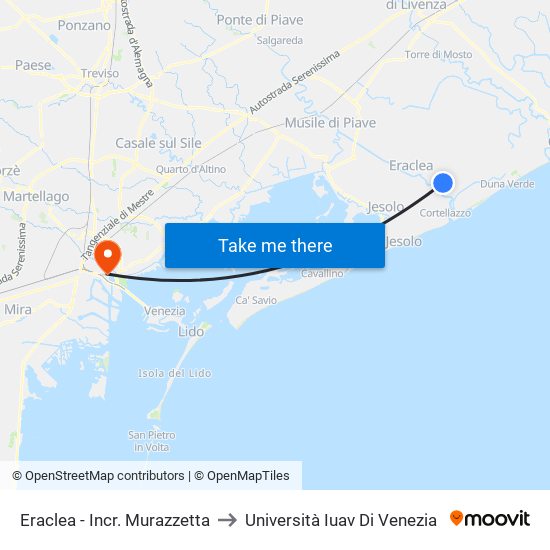 Eraclea - Incr. Murazzetta to Università Iuav Di Venezia map