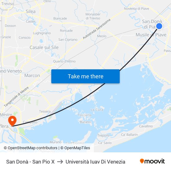 San Donà - San Pio X to Università Iuav Di Venezia map