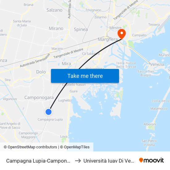 Campagna Lupia-Camponogara to Università Iuav Di Venezia map