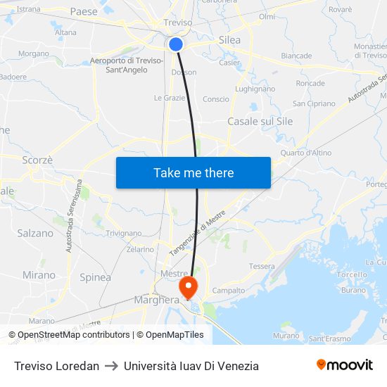 Treviso Loredan to Università Iuav Di Venezia map