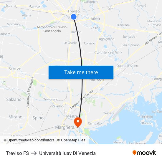 Treviso FS to Università Iuav Di Venezia map