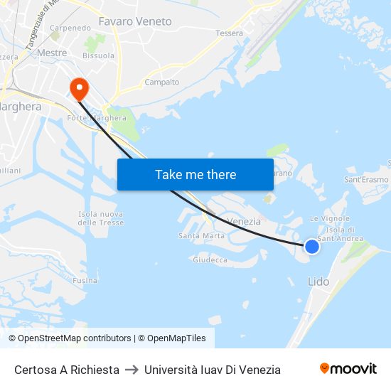 Certosa A Richiesta to Università Iuav Di Venezia map