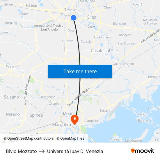 Bivio Mozzato to Università Iuav Di Venezia map
