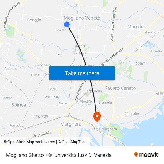 Mogliano Ghetto to Università Iuav Di Venezia map
