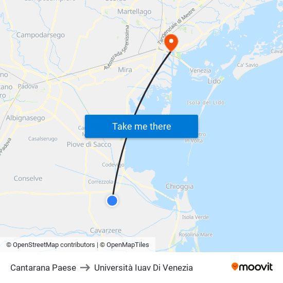 Cantarana Paese to Università Iuav Di Venezia map