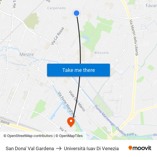 San Dona' Val Gardena to Università Iuav Di Venezia map