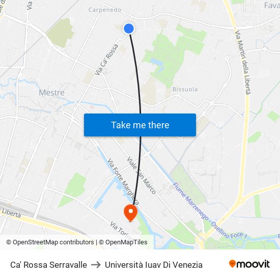 Ca' Rossa Serravalle to Università Iuav Di Venezia map