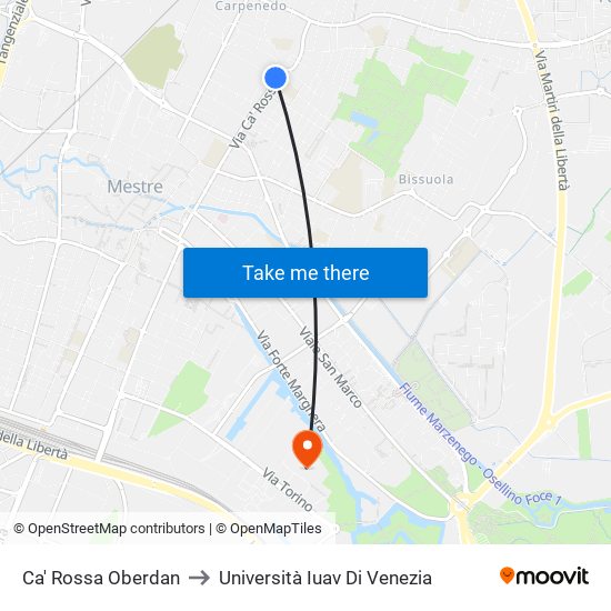Ca' Rossa Oberdan to Università Iuav Di Venezia map