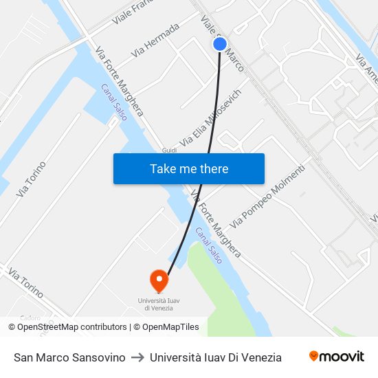 San Marco Sansovino to Università Iuav Di Venezia map