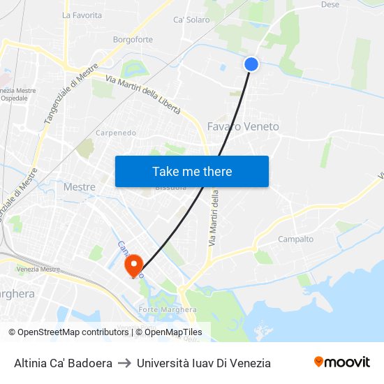 Altinia Ca' Badoera to Università Iuav Di Venezia map