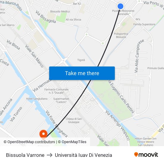 Bissuola Varrone to Università Iuav Di Venezia map