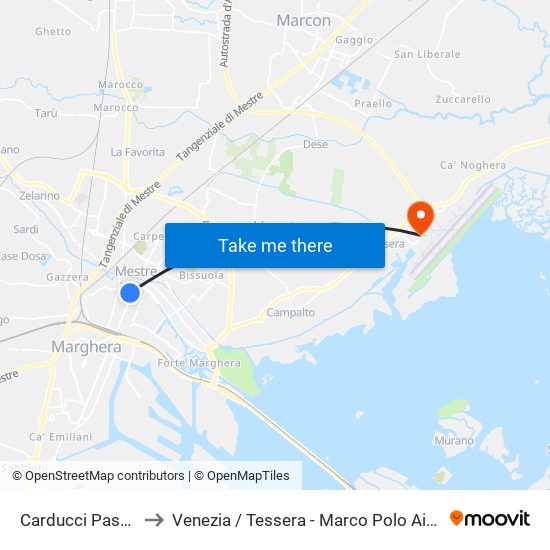 Carducci Pascoli to Venezia / Tessera - Marco Polo Airport map
