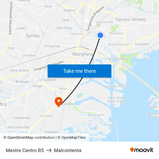 Mestre Center B5 to Malcontenta map