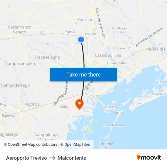Treviso Airport to Malcontenta map