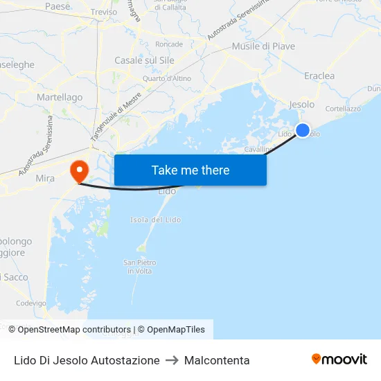 Lido Di Jesolo Bus Station to Malcontenta map