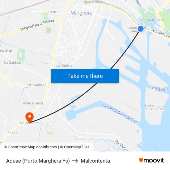 Aquae (Porto Marghera Fs) to Malcontenta map