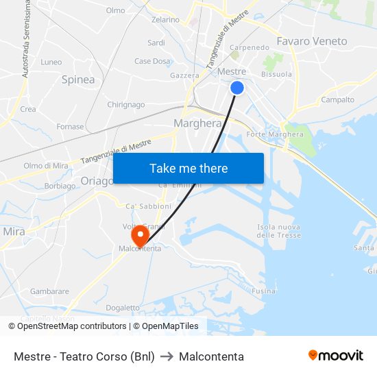 Mestre - Teatro Corso (Bnl) to Malcontenta map