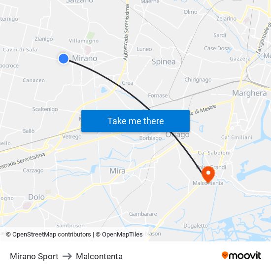 Mirano Sport to Malcontenta map