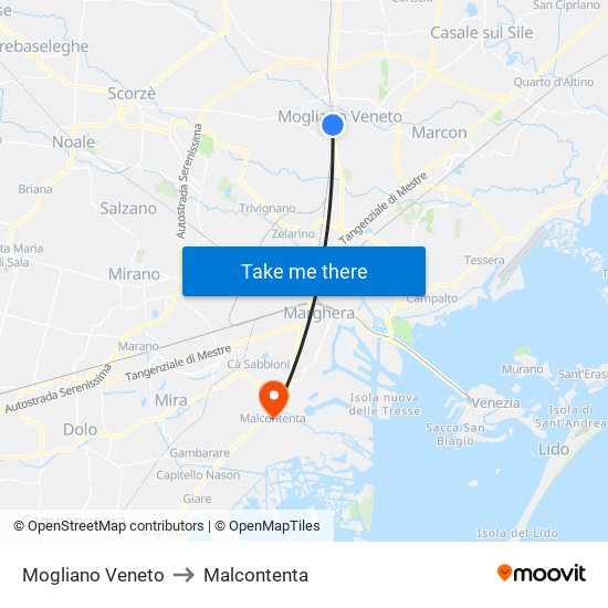Mogliano Veneto to Malcontenta map