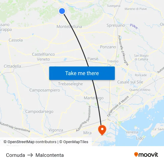 Cornuda to Malcontenta map