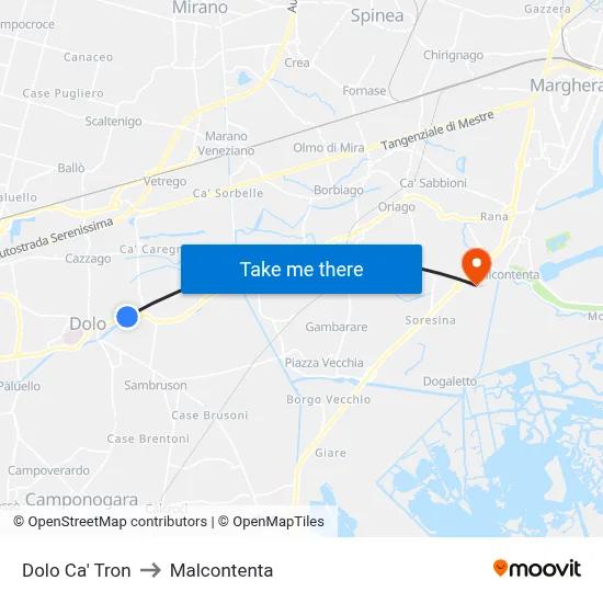 Dolo Ca' Tron to Malcontenta map