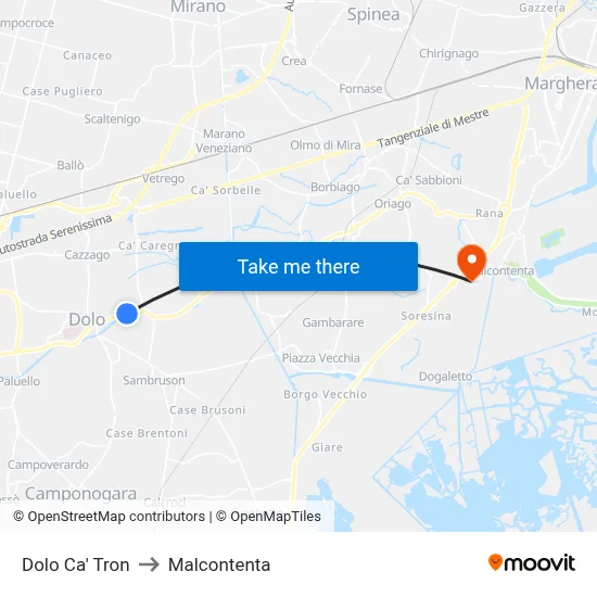 Dolo Ca' Tron to Malcontenta map