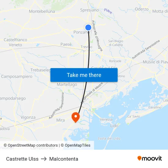 Castrette Health Unit to Malcontenta map