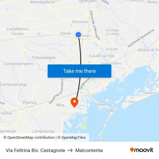 Feltrina Road Castagnole Junction to Malcontenta map