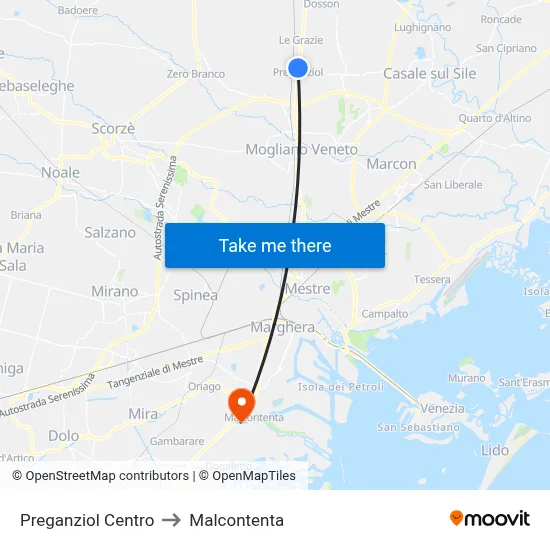 Preganziol Center to Malcontenta map
