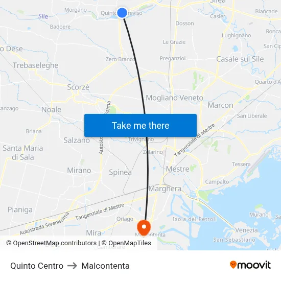 Quinto Center to Malcontenta map