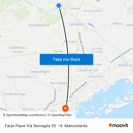Falze Piave Via Sernaglia 55 to Malcontenta map