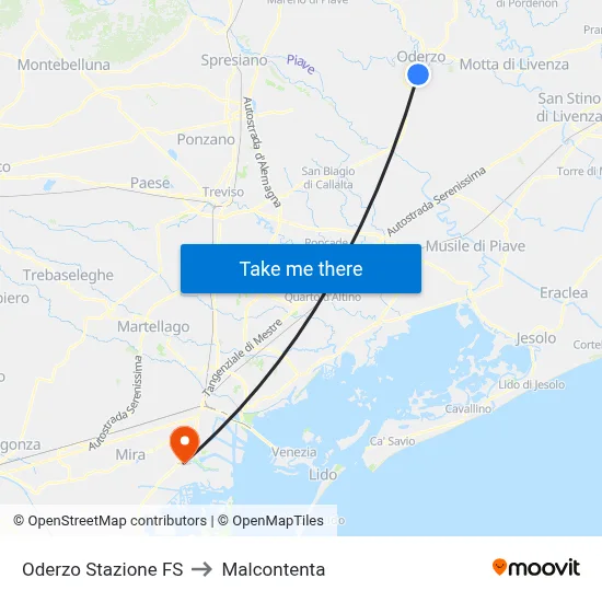 Oderzo Railway Station to Malcontenta map