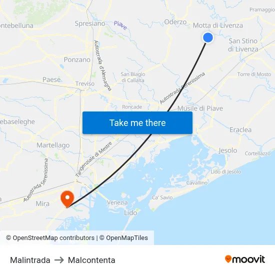 Malintrada to Malcontenta map