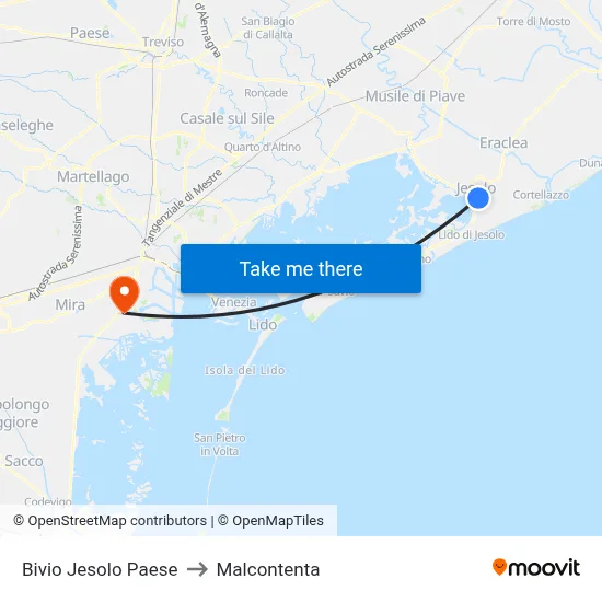 Jesolo Town Junction to Malcontenta map
