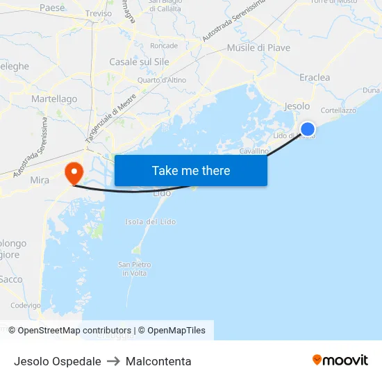 Jesolo Hospital to Malcontenta map