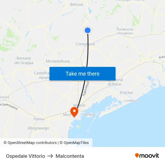 Vittorio Hospital to Malcontenta map