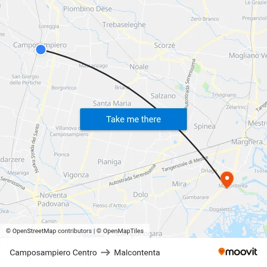 Camposampiero Center to Malcontenta map