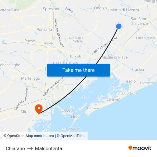 Chiarano to Malcontenta map