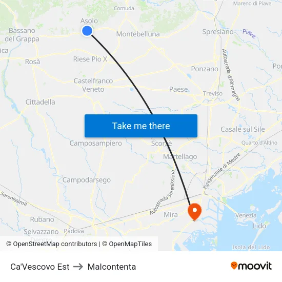 Ca'Vescovo Est to Malcontenta map