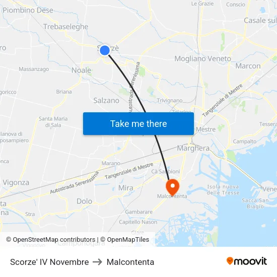 Scorze' November 4th to Malcontenta map