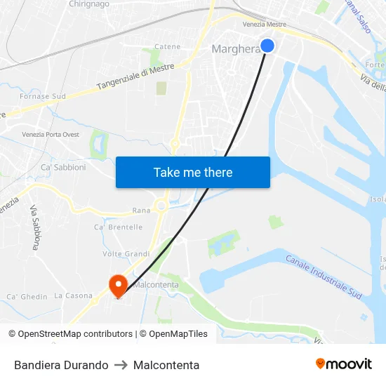 Bandiera Durando to Malcontenta map