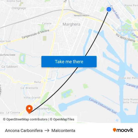 Ancona Coal Yard to Malcontenta map
