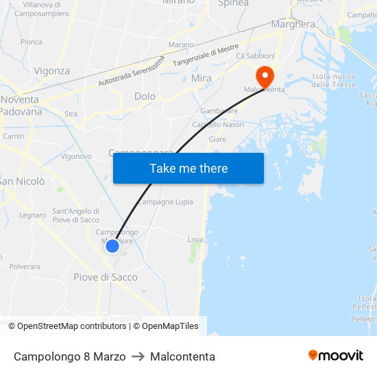 Campolongo 8 Marzo to Malcontenta map