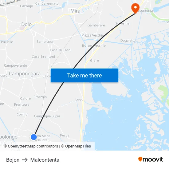 Bojon to Malcontenta map