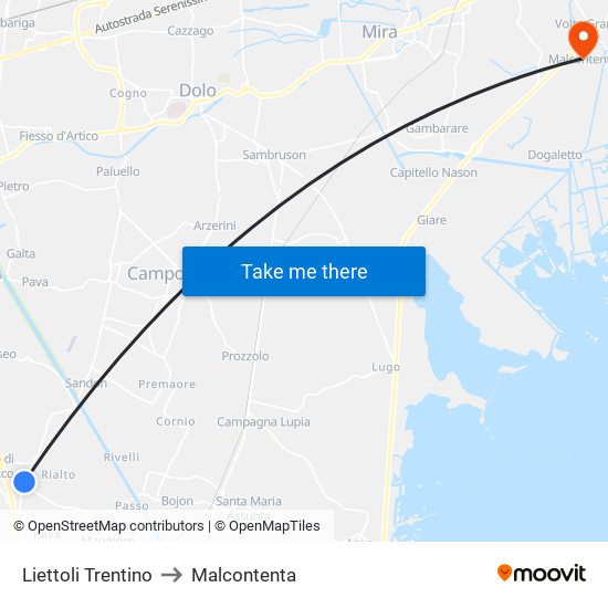 Liettoli Trentino to Malcontenta map