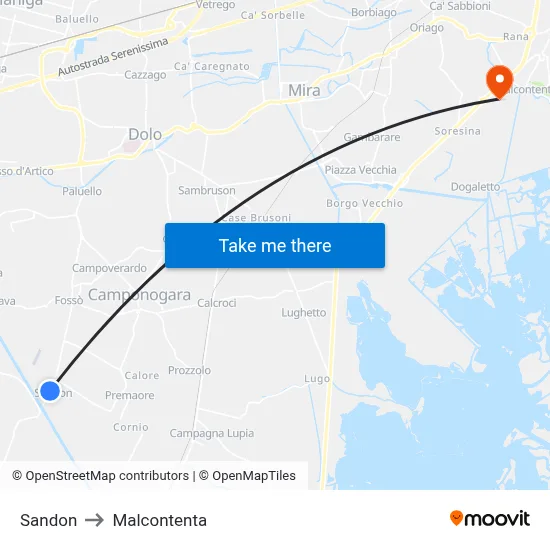 Sandon to Malcontenta map